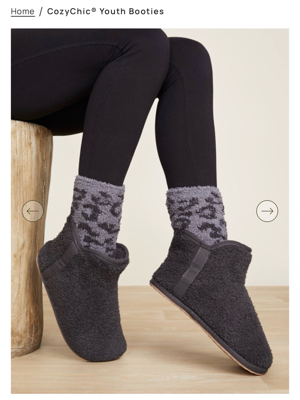BAREFOOT DREAMS CozyChic® Youth Size 12|1 Fleece Bootie Slippers- Color CARBON